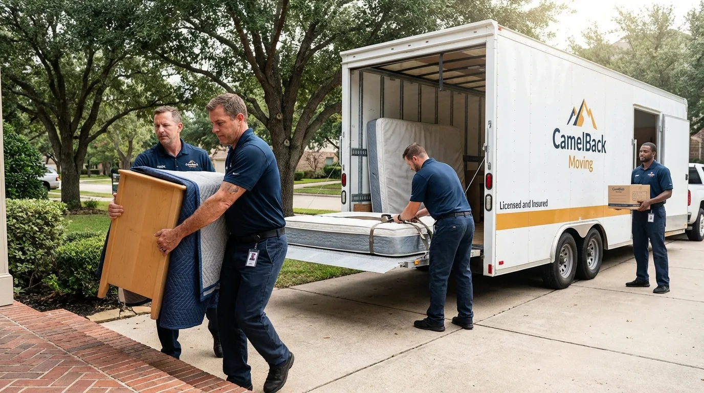 Crew loading residential truck for cross-state move from Sandy, OR